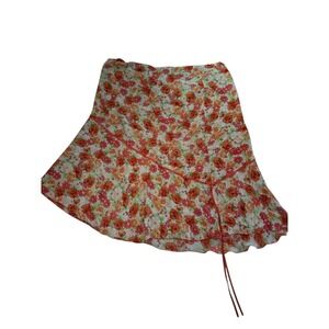 Vintage‎ 90s Coldwater Creek 1X Floral Print Rayon Skirt Orange Pink Summer
